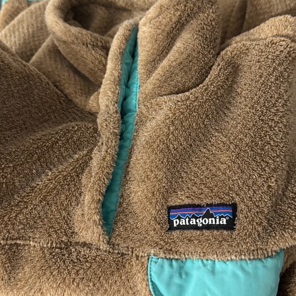 Women’s Patagonia Retool Snap T Pullover Jacket Size Small Fleece Tan Teal EUC - Picture 4 of 7